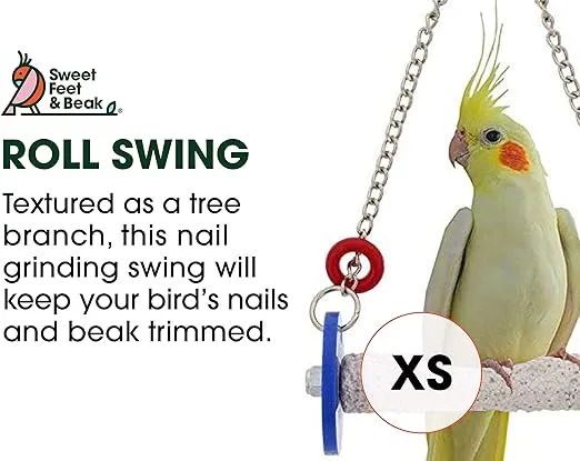 Roll Bird Swing - Pumice Perch Bird Toys Trims Nails and Beaks, Safe and Non-Toxic Bird Cage Accessories for Small and Large Birds, Swinging Toys Birds Will Love, XSmall 4.5 Inches