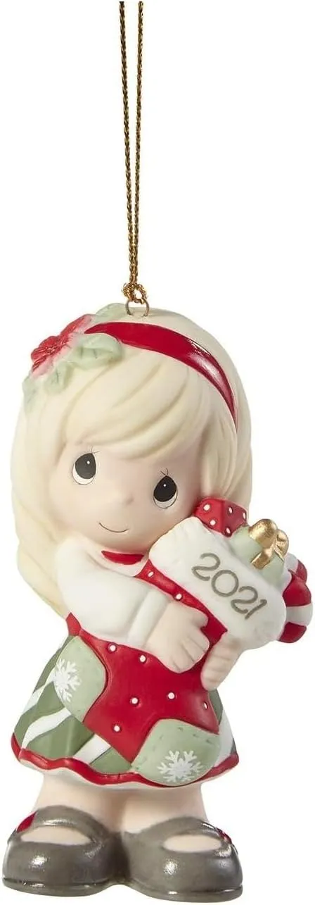 Precious Moments 211002 You Fill Me with Christmas Cheer 2021 Dated Girl Bisque Porcelain Ornament, White