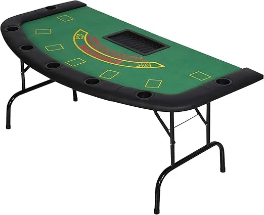 Soozier Poker Table Foldable, 72" Blackjack Table for 7 Players with Chip & Cup Holder, Green Felt