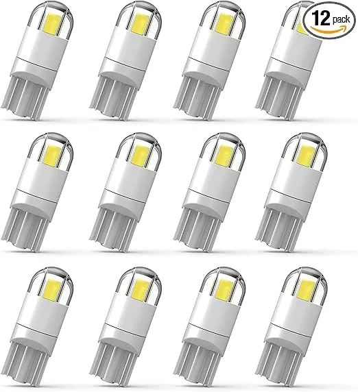 194 Led Car Bulb 3030 Chipset 2SMD T10 194 168 W5W Led Wedge Light Bulb 1.5W 12V License Plate Courtesy Step Map Lights Trunk Lamp Clearance Lights (12pcs)