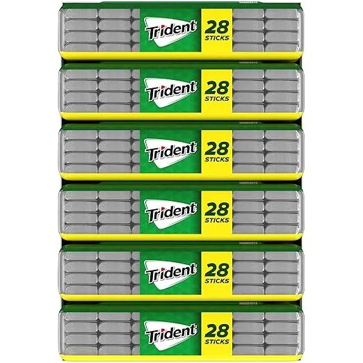 Trident Spearmint Sugar Free Gum, 6 Pocket Packs of 28 Pieces (168 Total Pieces)