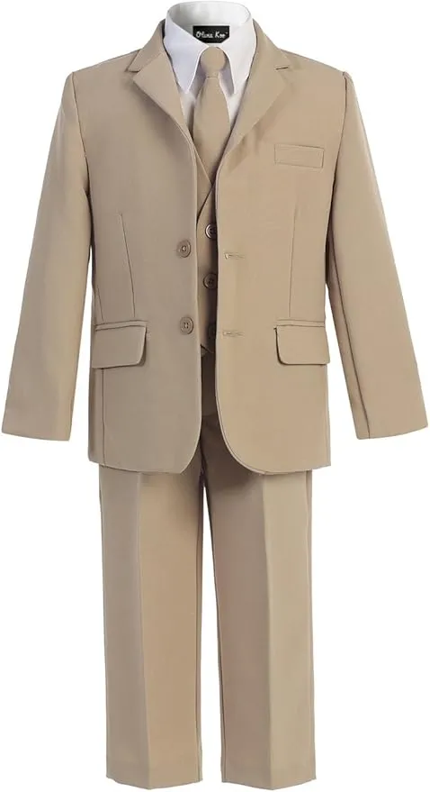 Boys Solid 5-Piece Formal Suit Set with Matching Neck Tie…