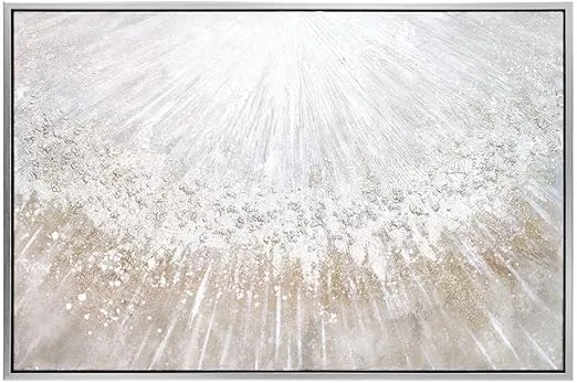 Empire Art Direct Abstract Wall Art Textured Hand Painted Canvas by Martin Edwards, Champagne Frame, 32" x 48", Silver Pellets