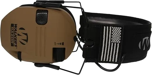 Walker's Razor Slim Ultra Low Profile Compact Design Adjustable Range Shooting Hunting Hearing Protection Electronic Earmuffs, Battle Brown - Patriot Series