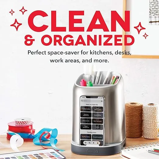 Dash SmartStore™ Kitchen Utensil Holder with Smartphone Compatibility, For Spatulas, Can Openers, Ladles, Whisks and More, Multi-Compartment and Dishwasher Safe – White