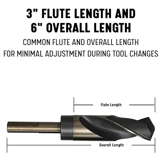 Drill America 1-5/16" Reduced Shank High Speed Steel Black & Gold Contractor Drill Bit with 3-Flat 1/2" Shank, KFD3F Series