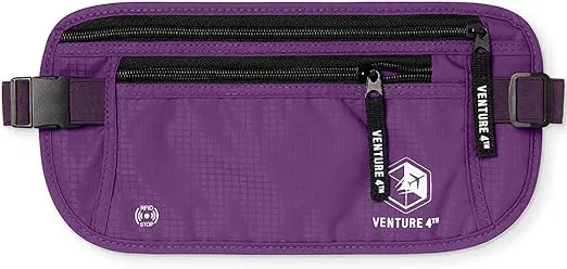 VENTURE 4TH Travel Money Belt - Slim Passport Holder RFID Blocking Travel Pouch to Protect Cash, Credit Cards and Travel Documents