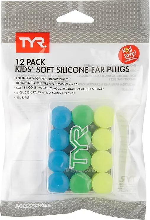 TYR Kids Soft Silicone Ear Plugs - 12 Pack (6 Pairs)