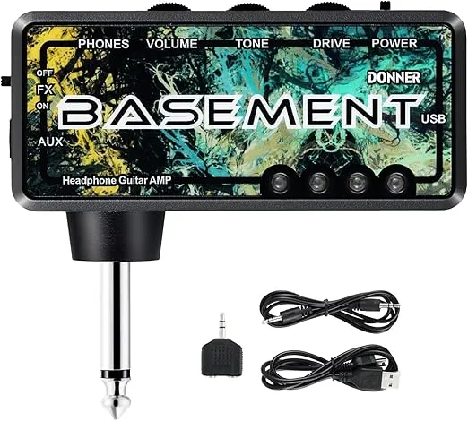 Donner Bass Guitar Headphone Amp Basement USB Rechargeable Mini Portable Bass Headphone Amplifier for Bass Guitar