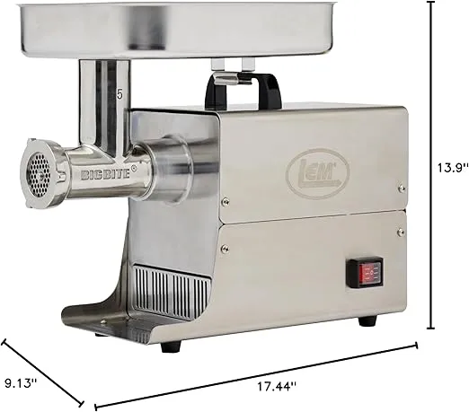 LEM Products BigBite #5 Meat Grinder, 0.35 HP Stainless Steel Electric Meat Grinder Machine, Ideal for Occasional Use