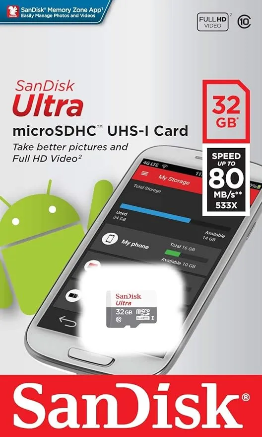 Sandisk 32GB 32G Micro SDHC Ultra (10 Pack) MicroSD TF Flash Memory Card High Speed Class 10 SDSQUNB-0032G-GN3MN with Everything But Stromboli Memory Card Reader