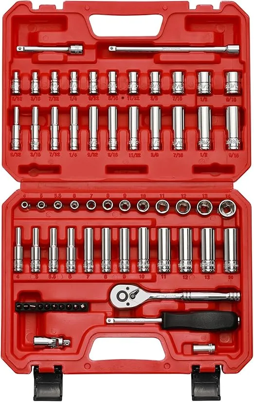 CASOMAN 1/4-Inch Drive Master Socket Set with Ratchets, Adapters, Extensions with 1/4’‘ Dr. Bits Set, Inch/Metric, 6-Point, 5/32-Inch - 9/16-Inch, 4 mm - 14 mm, 62-Piece 1/4" Dr. Socket Set