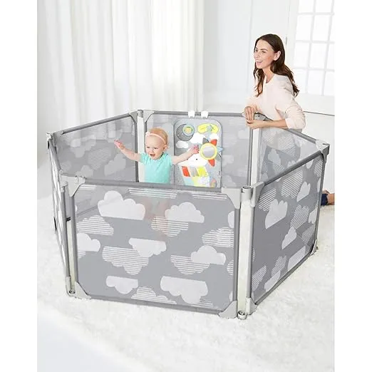 Skip Hop Expandable Baby Gate, Playview Enclosure, Silver Lining Cloud
