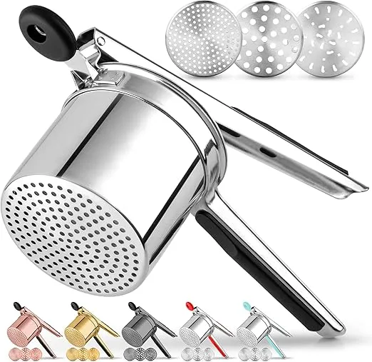 Zulay Kitchen Premium Large 15oz Potato Ricer, Heavy Duty Professional Stainless Steel Potato Masher and Ricer Kitchen Tool, Press and Mash Kitchen Gadget - Black and Silver