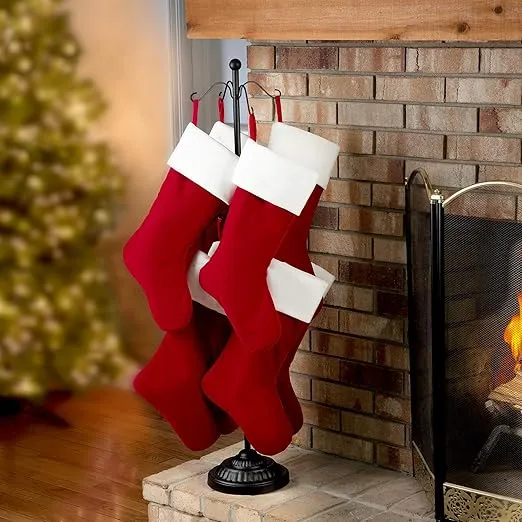 Haute Decor Adapt Adjustable Metal Christmas Stocking Tree Stand, Adjustable Configurations, Hang up to 8 Holiday Stockings (Black, 8 Hooks)
