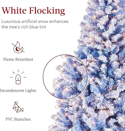 Best Choice Products Pre-Lit Blue Christmas Tree, 6ft Artificial Flocked Full Fir Tree, Holiday Decoration w/ 250 Lights, 928 Branch Tips