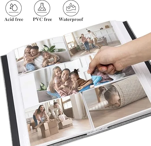 Vienrose Linen Photo Album 300 Pockets for 4x6 Photos Fabric Cover Photo Books Slip-in Picture Albums Wedding Baby Green