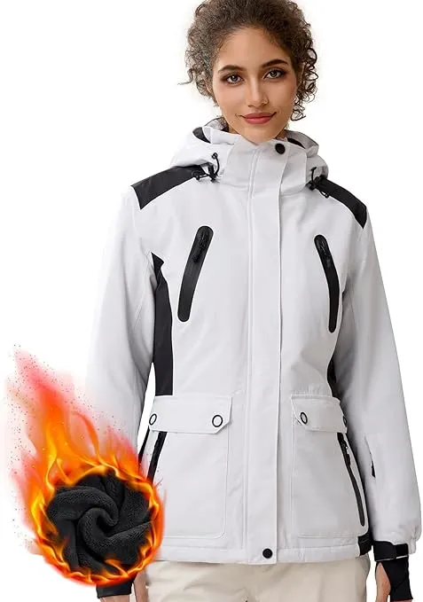 FREE SOLDIER Women's Waterproof Ski Snow Jacket Fleece Lined Warm Winter Rain Jacket with Hood Fully Taped Seams