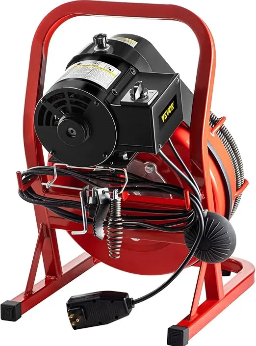 VEVOR Drain Cleaner Machine, 75 Ft x 3/8 Inch Drain Cleaning Machine Fits 1 to 4 Inch Pipes, Portable Drain Auger Cleaner with 4 Cutters, Electric Drain Clog Remover Plumbing Tool