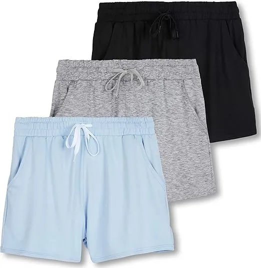 Real Essentials 3 Pack: Athletic Lounge Shorts for Women - Casual Sweat Shorts with Pockets (Available in Plus Size)