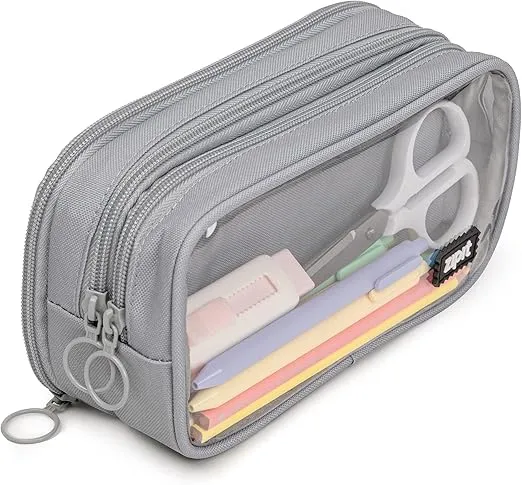 ZIPIT Half & Half Pencil Case | Large Capacity Pencil Pouch | Pencil Bag for School, College and Office (Grey)