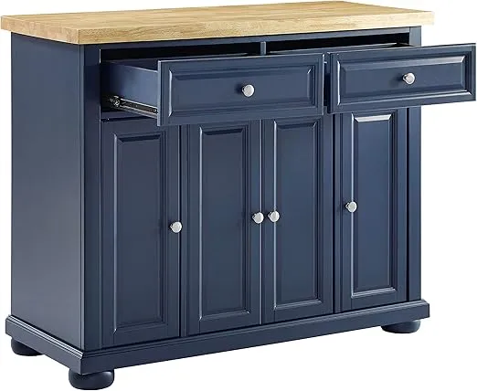 Crosley Furniture Madison Madison Kitchen Island, Microwave Stand, Coffee Bar, with Storage Shelves and Drawers, Navy