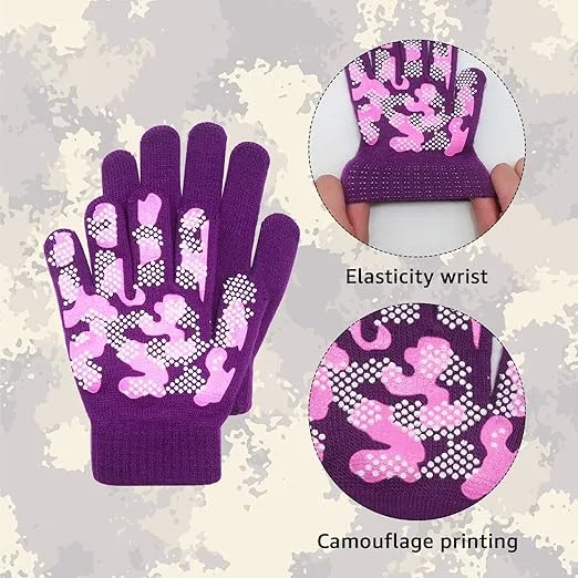Evridwear Kids Winter Gloves, 3Pairs Knit Warm Stretch Gripper Children Glove for Boys Girls 4-14 Years