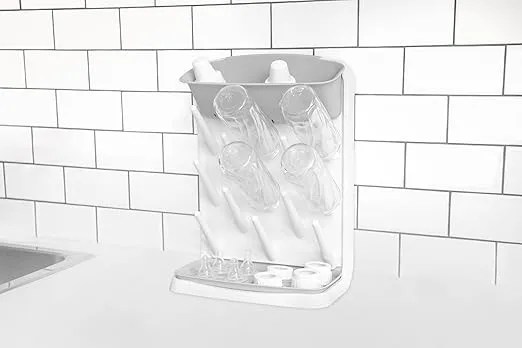 Ubbi Vertical Baby Bottle Drying Rack, Space Saving Countertop Drying Rack Baby Accessory, Gray