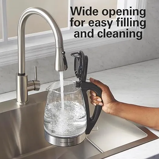 Hamilton Beach 1.7L Electric Kettle, Water Boiler & Heater, LED Indicator, Built-In Mesh Filter, Auto-Shutoff & Boil-Dry Protection, Cordless Serving, Clear Glass (40864)