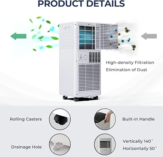 COSTWAY Portable Air Conditioner, 10000 BTU AC Cooling for Room Spaces up to 350sq.ft, with Remote Control, 24H Timer & Window Venting Kit, with Sleep Mode, Suitable for Bedroom, Living Room, Black