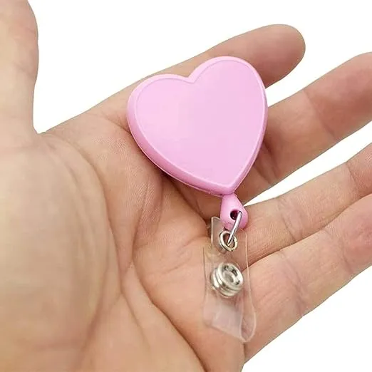 Specialist ID Heart Shaped Retractable Badge Reel with Rotating Swivel Spring Clip - Cute Heavy Duty Name Tag Reels for Nurses, Pediatrics, Teachers, EKG and More (Pink)