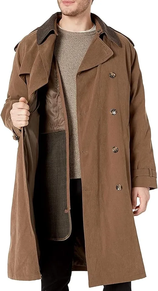 LONDON FOG Men's Iconic Double Breasted Trench Coat with Zip-Out Liner and Removable Top Collar
