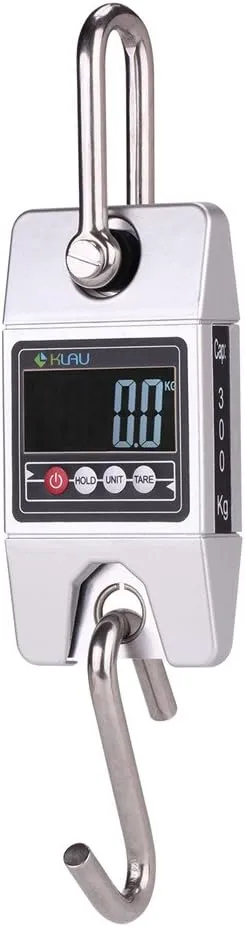 Klau Digital Hanging Scale High Precision Sensor 300 Kilogram / 600 Pound Industrial Crane Scale Silver for Farm Factory Hunting Outdoor