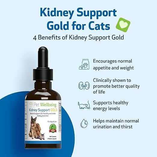 Pet Wellbeing - Kidney Support Gold for Cats - Natural Support for Feline Kidney Health - 2oz (59ml)