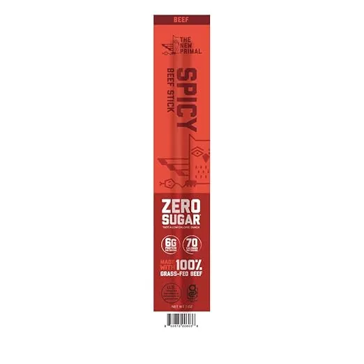 The New Primal Spicy Beef Stick - 100% Grass Fed Beef - Whole30 Approved, Certified Paleo, Keto, and Gluten-Free Meat Snack with 6g of Protein and Zero Sugar - 1 oz. (1 Count)
