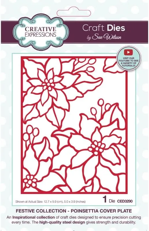 Sue Wilson Festive Poinsettia Cover Plate Craft Die, Metal, Brown, 5 x 3.9 inch