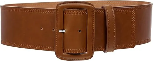 beltiscool Women's 3" Wide High Waist Fashion Stitch Rectangular Leather Belt