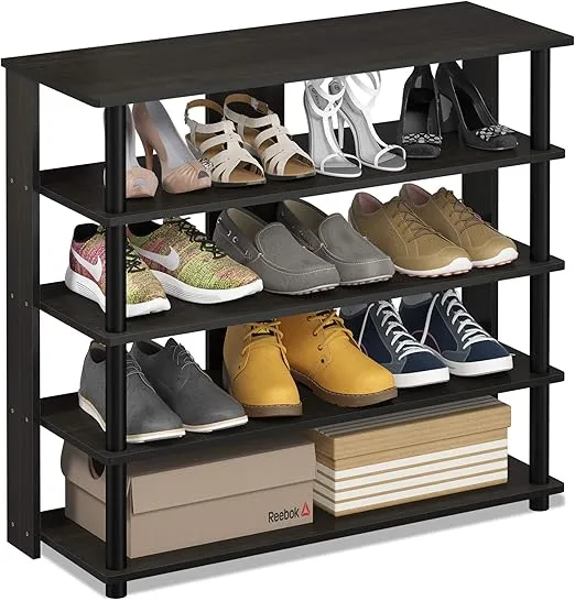 Furinno Turn-N-Tube 5 Tier Wide Shoe Rack, Espresso/Black 32 Inch