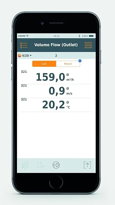 Testo 0560 1410 410I Vane Anemometer Smart and Wireless Probe, 1" Height, 2" Width, 6" Length