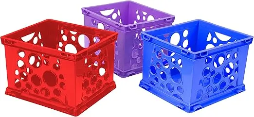 Storex Large Premium File Crate with Solid Bottom, Stores Hanging Files, Portable, Assorted Colors, 17.25 x 10.5 x 14.25 Inches, 3-Pack (61797U03C)