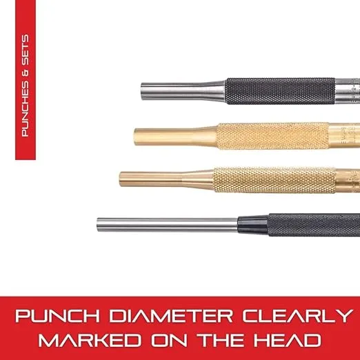 Starrett Extra-Long Drive Pin Punch with Knurled Grip for Driving Pins Into or Out of a Workpiece - Hardened and Tempered Steel, 8" Length, 1/8" Punch Diameter - 248A