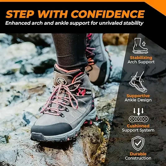 Foxelli Women’s Hiking Boots - Waterproof Lightweight & Breathable Suede Leather