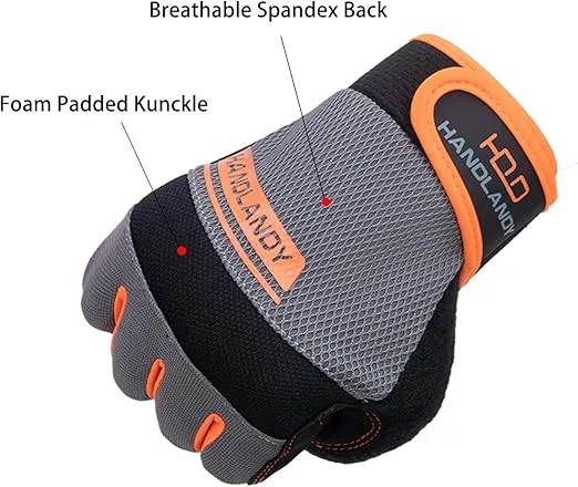 HANDLANDY Work Gloves Mens & Women, Utility Safety Mechanic Working Gloves Touch Screen, Flexible Breathable Yard Work Gloves (Large, Orange)