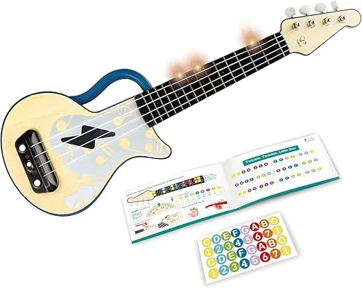 Hape Learn with Lights Electronic Ukulele Blue | Leaning and Band Mode | Musical Instrument