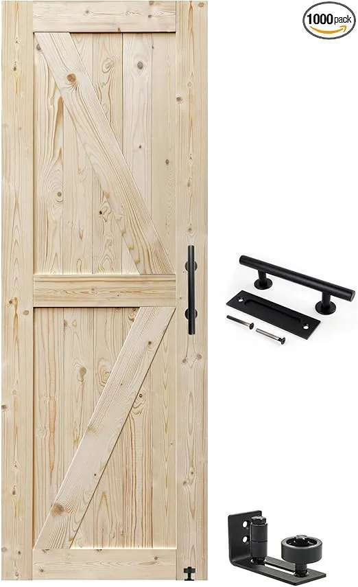 S&Z TOPHAND 30 in. x 80 in. Barn Door, 24-54in Unfinished British Brace Barn Door/Modern Style/Solid Wood/Sliding Door/Simple Assembly is Required (30, Unfinished)