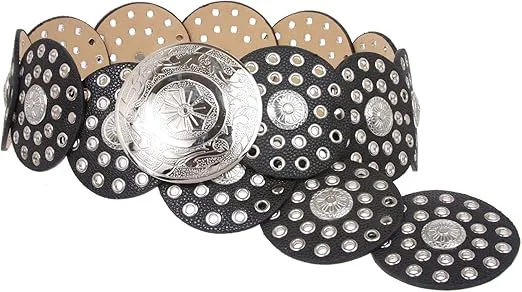 beltiscool Women's 3 1/2" (90 mm) Wide Boho Disc Concho Leather Belt