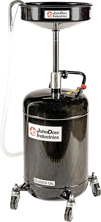 JohnDow Industries JDI-18DC 18 Gallon Air-Operated Self-Evacuating Portable Oil Drain, 16 inch Diameter Funnel, Adjustable Funnel Height of 36.5 in to 59 in. 6 Foot Nylon Reinforced Discharge Hose