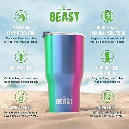Beast 40 oz Tumbler Stainless Steel Vacuum Insulated Coffee Ice Cup Double Wall Travel Flask (Rainbow)