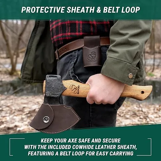 BeaverCraft Camping Hatchet Axe Tool Wood Splitting Axe AX3 - Small Chopping Axe Hatchet with Sheath - Bushcraft Axe Camp Backpacking Hatchet - Forged Hand Axe Firewood Gardening Axes for Survival