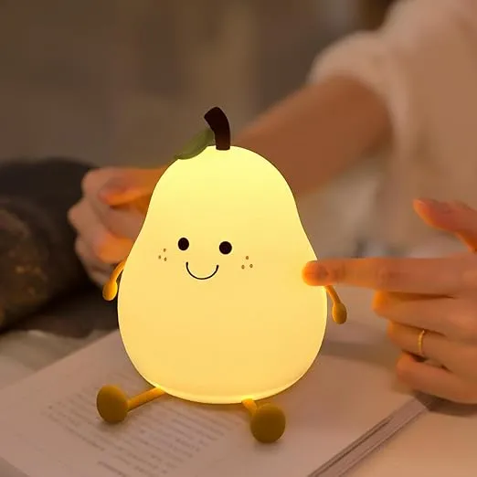 Kids Night Light, Cute Lamp Pear Silicone Nightlight for Bedroom, Baby Nursery Night Light USB Rechargeable Color Change Lamp for Boys and Girls, Birthday Christmas Gift, Room Decor
